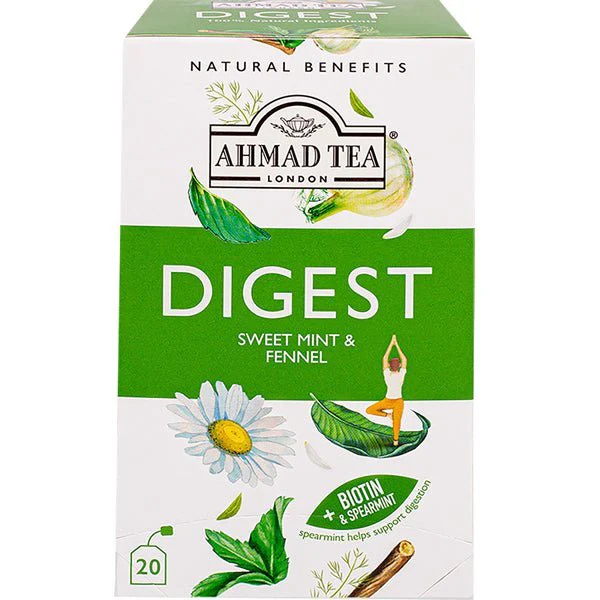 Ahmad Digest Herbal Tea - Sweet Mint & Fennel with Biotin & Spearmint | 20 Foil Tea Bags