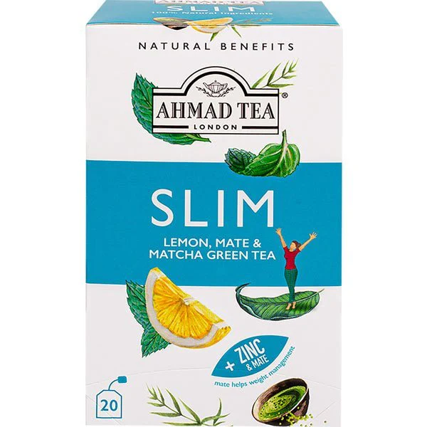 Ahmad Slim Herbal Tea - Lemon, Mate & Matcha Green Tea | 20 Foil Tea Bags